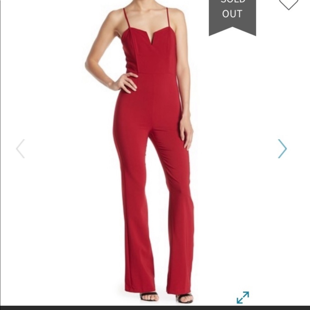 Socialite Red Deep V Jumpsuit